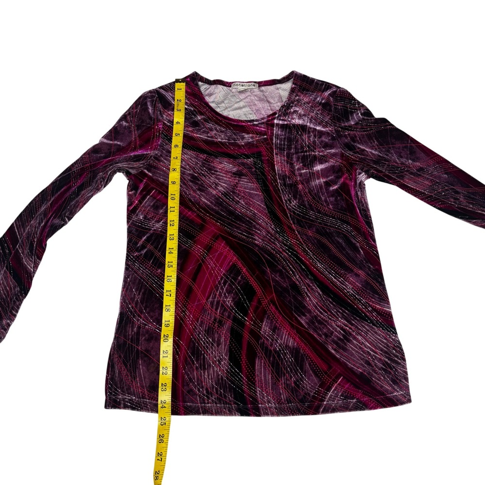 Who's goth Velvet Burnout Swirl Long Sleeve Top Womens Size S Purple Shimmer Y2K - Picture 2 of 4